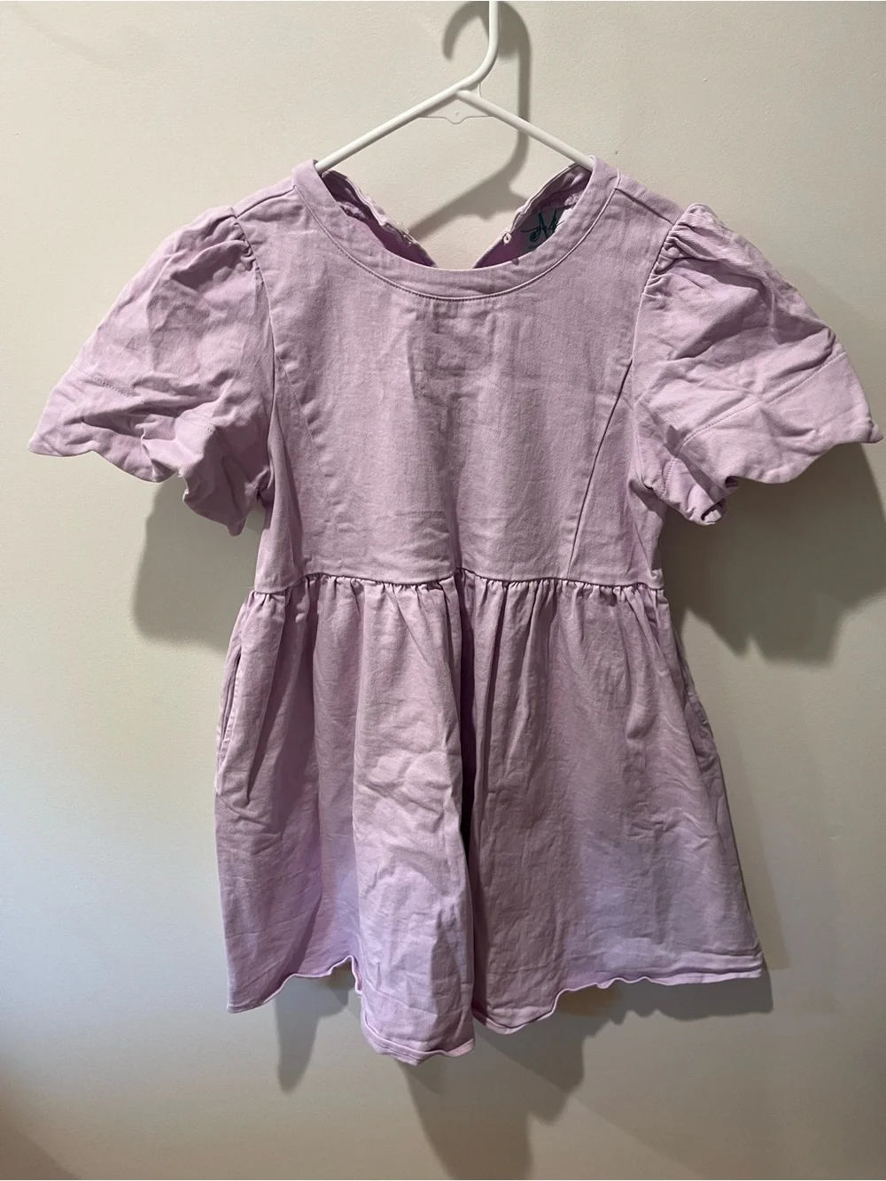 Girls Lilac Puff-Sleeve Cotton Dress